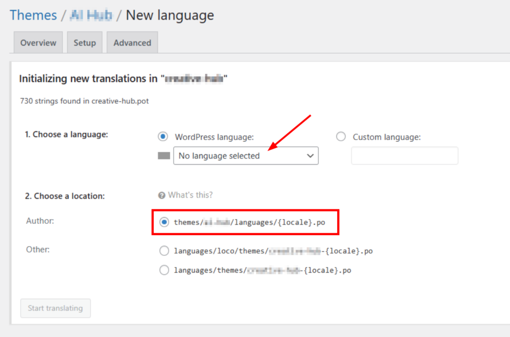 Translating Theme - Hub Theme Documentation
